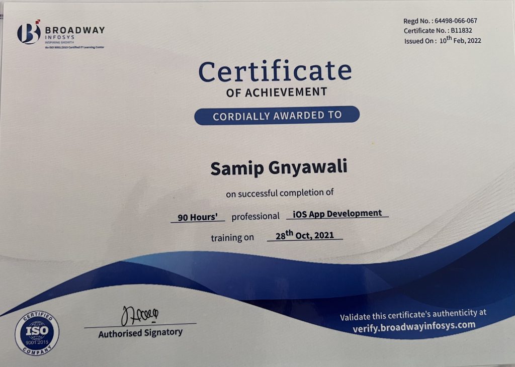 ios Development Training Broadway infosis nepal